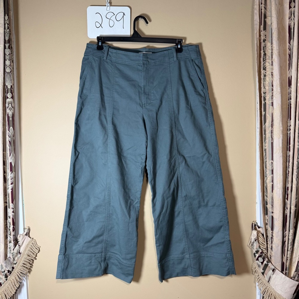 LOFT Curvy Wide Leg Crop Pants Blue Green Slate Size 16 High Rise Cotton Blend